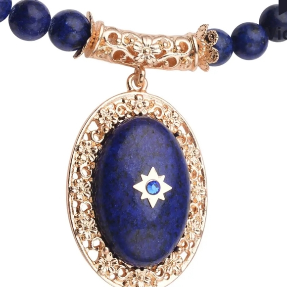 🇺🇲TODAY ONLY! LAPIS LAZULI & AUSTRIAN CRYSTAL NECKLACE NWT - Picture 3 of 4